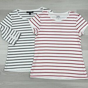 Lot Of 2 Womens Size M Striped Boat Neck Halt/Short Sleeve Top T-shirt Nautical